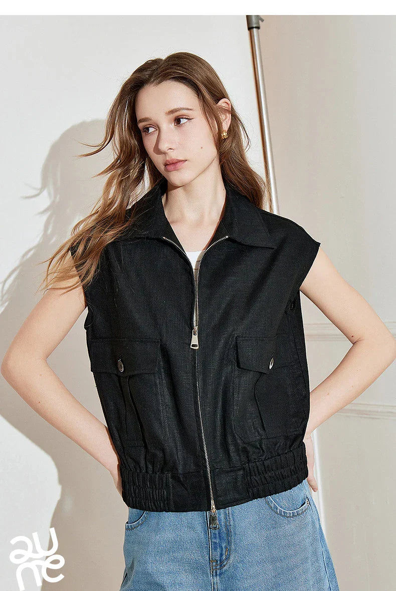Lightweight Women's Sleeveless Jacket - Linen Cotton, Spring - Tophatter Daily Deals