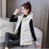 Warm Cozy Women Puffer Vest - Hooded Midlength, Winter Off White - Tophatter Daily Deals