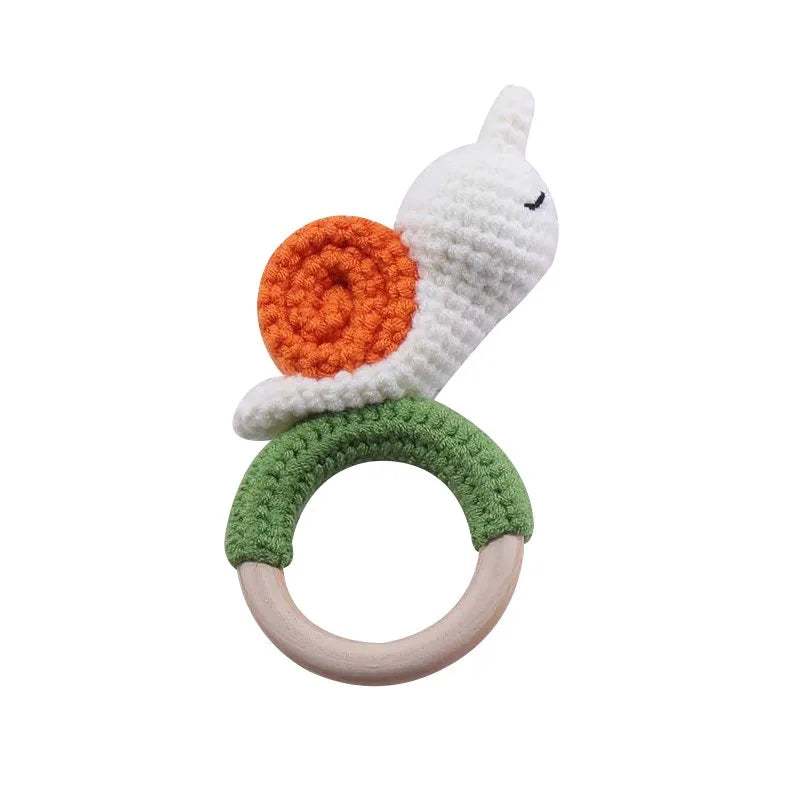 Wooden Crochet Animal Teether Rattle Newborn Sensory Toys Snails - Tophatter Daily Deals