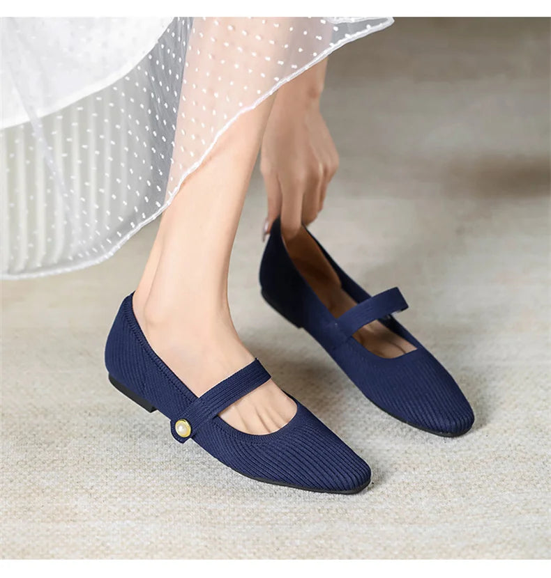 Stretchy Women Mary Jane Flats - Ribbed Knit For Spring - Tophatter Daily Deals