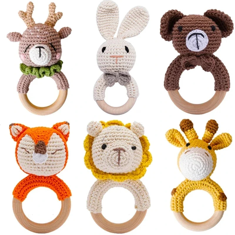 Wooden Crochet Animal Teether Rattle Newborn Sensory Toys - Tophatter Daily Deals