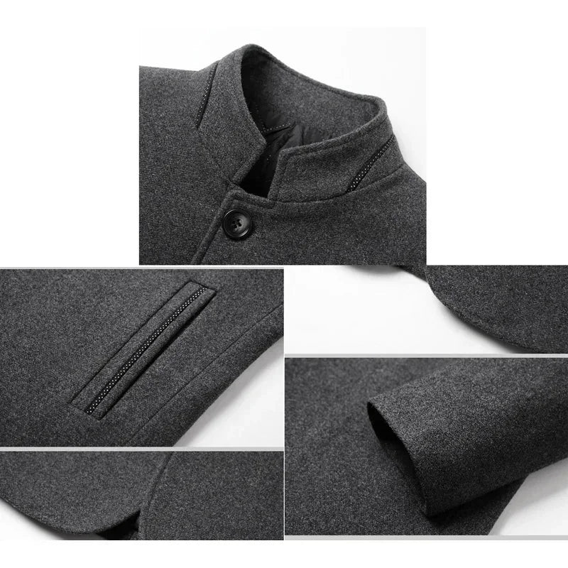 Mens Winter Wool Coat Stand Collar Business Jacket (Gray) Apparel & Accessories > Clothing > Outerwear > Coats & Jackets > Overcoats - Tophatter Daily Deals