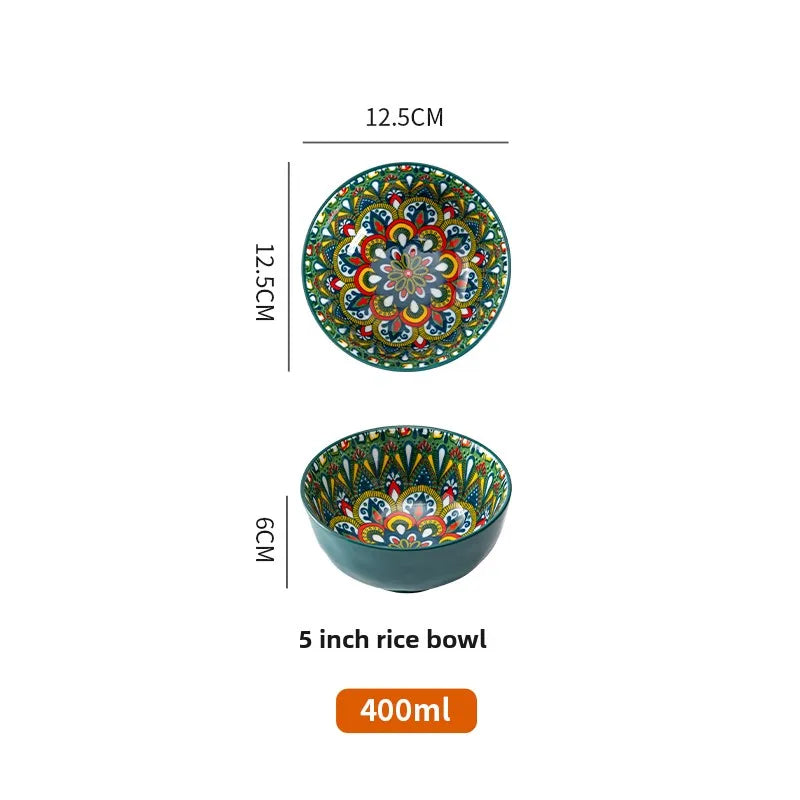Bohemian Ceramic Rice Bowl Retro Noodle Bowl Kitchen Gift Feicuiyu-5inch - Tophatter Daily Deals