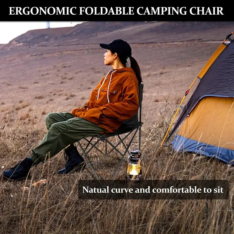 Foldable Camping Chair with Side Pocket Black Camp Furniture - Tophatter Daily Deals