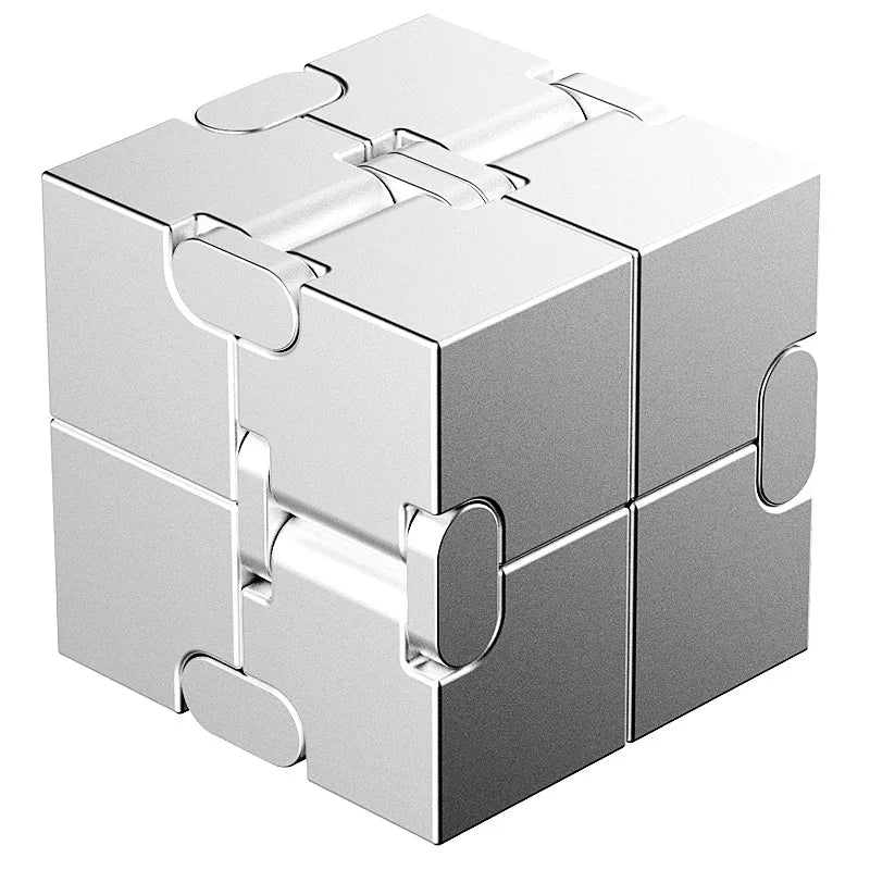 Metal Magic Cube Stress Relief Toy Portable Puzzle Focus Aluminum Silver - Tophatter Daily Deals