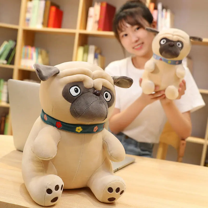 3D Brown Pug Plushie With Green Collar Animals - Tophatter Daily Deals