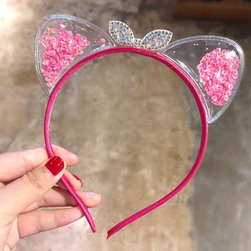 Glitter Sequins Cat Ear and Bow Headbands Multicoloured Dark Pink Mythical - Tophatter Daily Deals