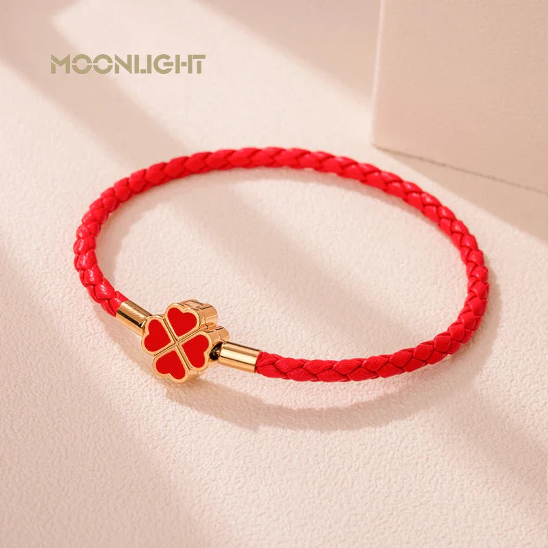 Four Leaf Clover Braided Leather Lucky Bracelet Gift - Tophatter Daily Deals