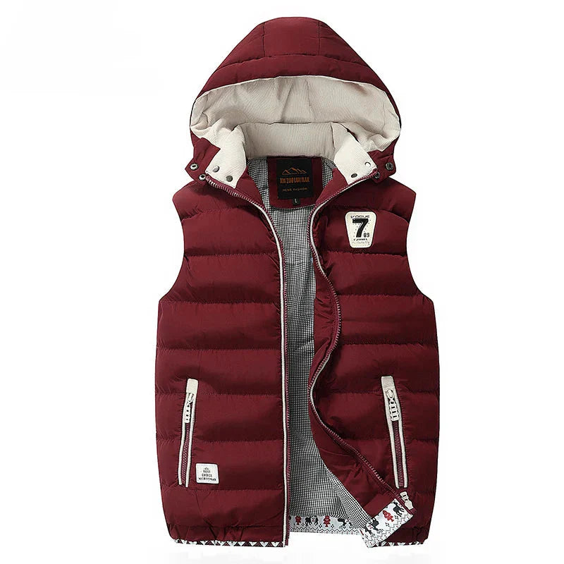 Windproof Men Hooded Vest - Quilted Padded, Polyester, Autumn Red - Tophatter Daily Deals
