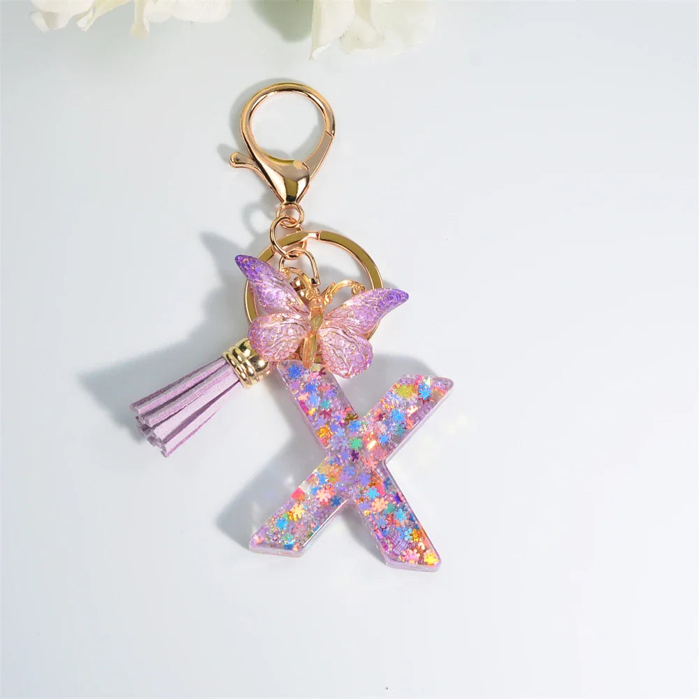Sequin Letter Keychain With Butterfly Tassel Charm X 55mm - Tophatter Daily Deals
