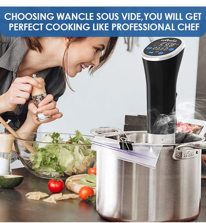 Wancle 1100W Sous Vide Cooker LCD Touch Immersion Circulator Accurate Cooking IPX7 Waterproof Vacuum Cooker with Digital Display - Tophatter Daily Deals