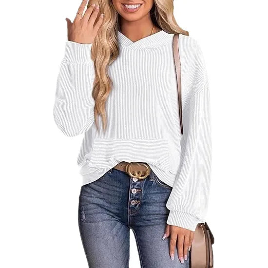 Lightweight Relaxed Womens Hoodie - Ribbed Knit, Casual - Tophatter Daily Deals