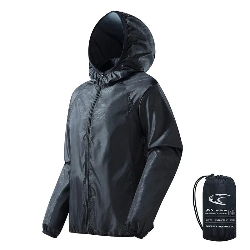 Waterproof Men's Hiking Jacket - Hooded Quick Dry, Polyester Unisex Black - Tophatter Daily Deals