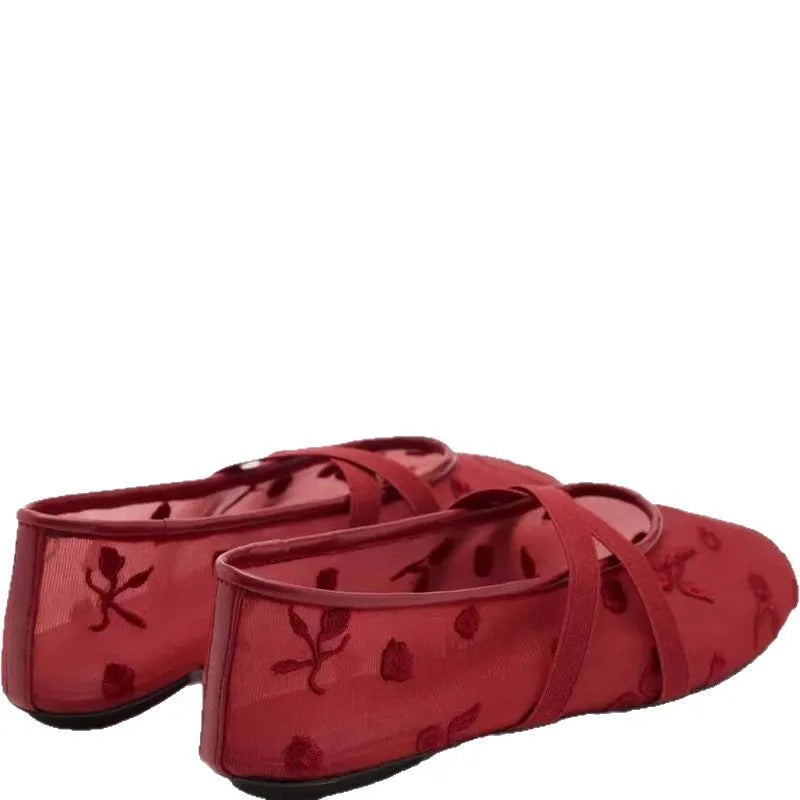 Lightweight Women Ballet Flats - Mary Jane, Embroidered Mesh - Tophatter Daily Deals
