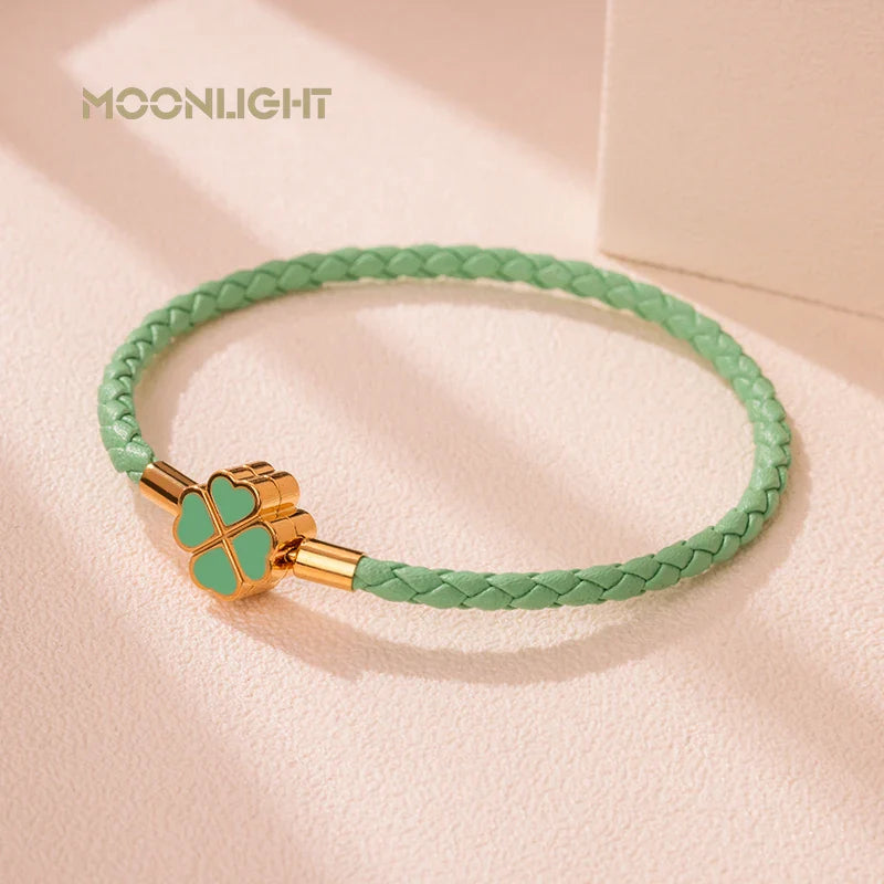 Four Leaf Clover Braided Leather Lucky Bracelet Gift - Tophatter Daily Deals
