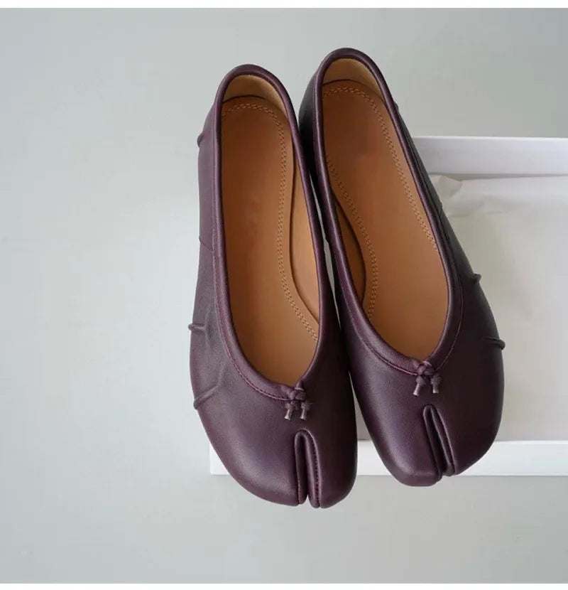 Soft Women Tabi Ballet Flats - Split Toe, Leather, Casual - Tophatter Daily Deals