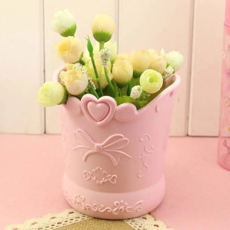Floral Heart Pen Pot Organiser Tub Holder - Pink, Lilac, Blue Flowers - Tophatter Daily Deals