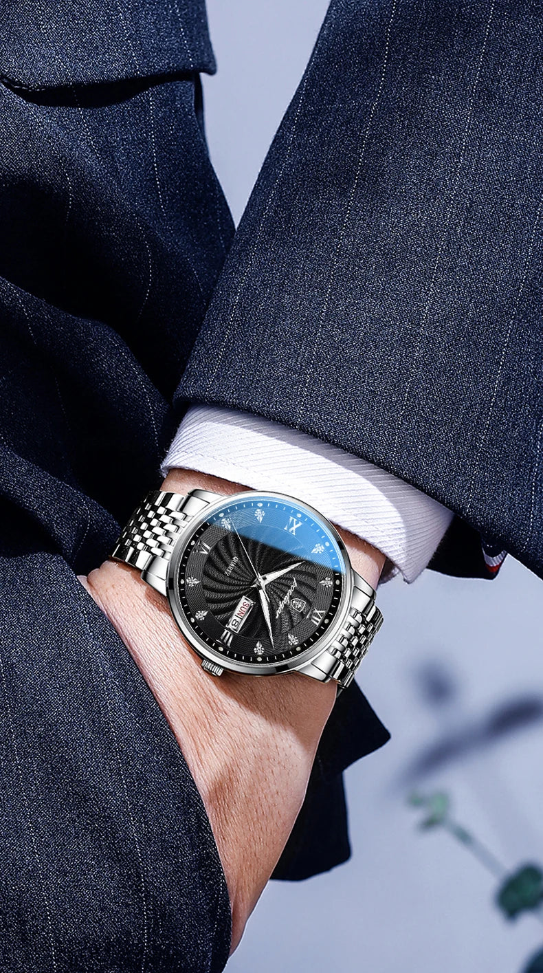 Quartz Wristwatch Stainless Steel Luminous Date Week - Tophatter Daily Deals