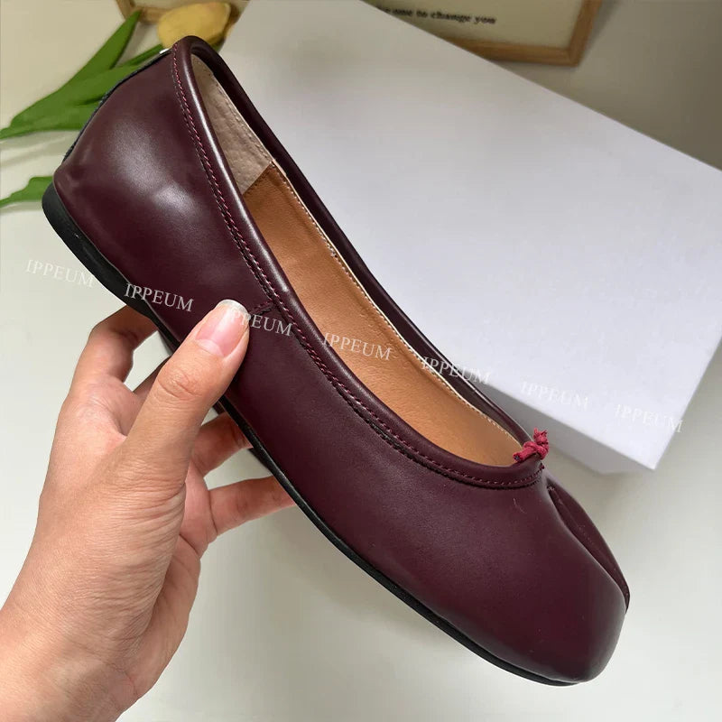 Lightweight Womens Split Toe Ballet Flats - Mary Jane, PU WineRed - Tophatter Daily Deals
