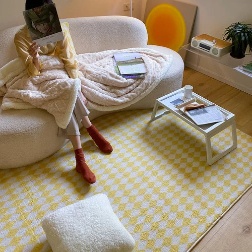 Checkerboard Plush Area Rug Japanese Style Minimalist E - Tophatter Daily Deals