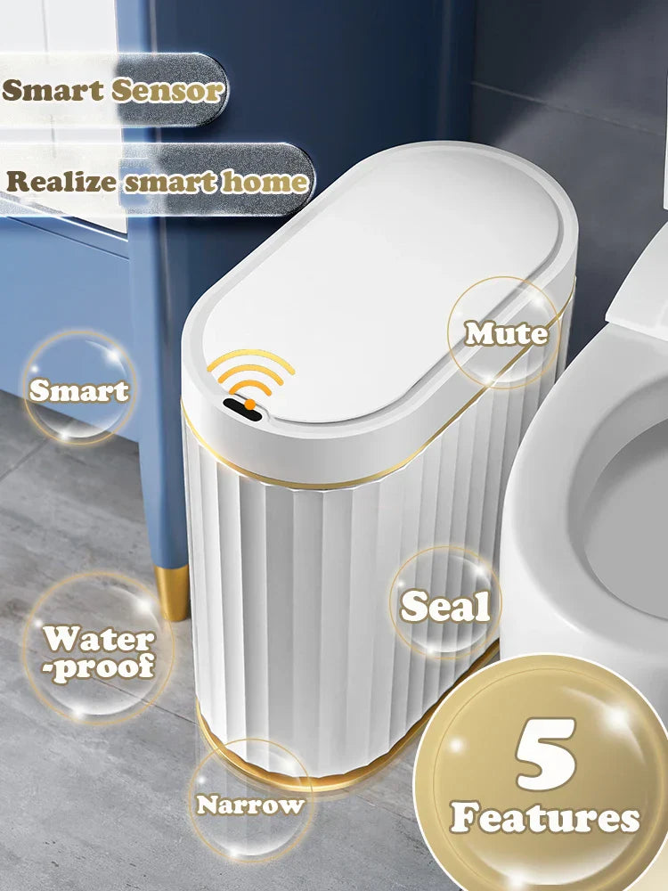 Automatic Sensor Trash Can Narrow Roman Stripe Bathroom Bin - Tophatter Daily Deals