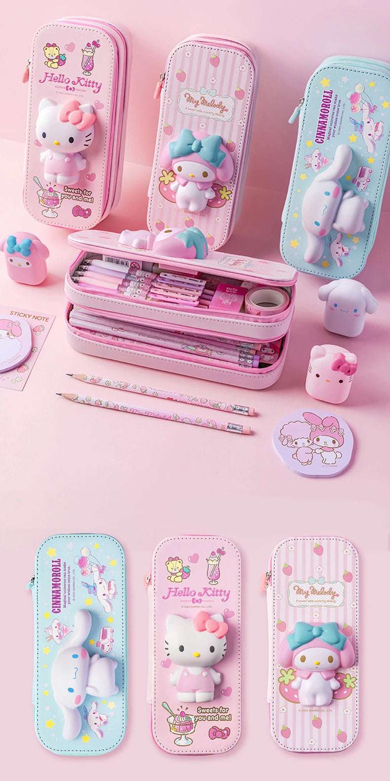 Sanrio Zipped Pencil Case Kawaii Hello Kitty Cinnamoroll My Melody Anime - Tophatter Daily Deals