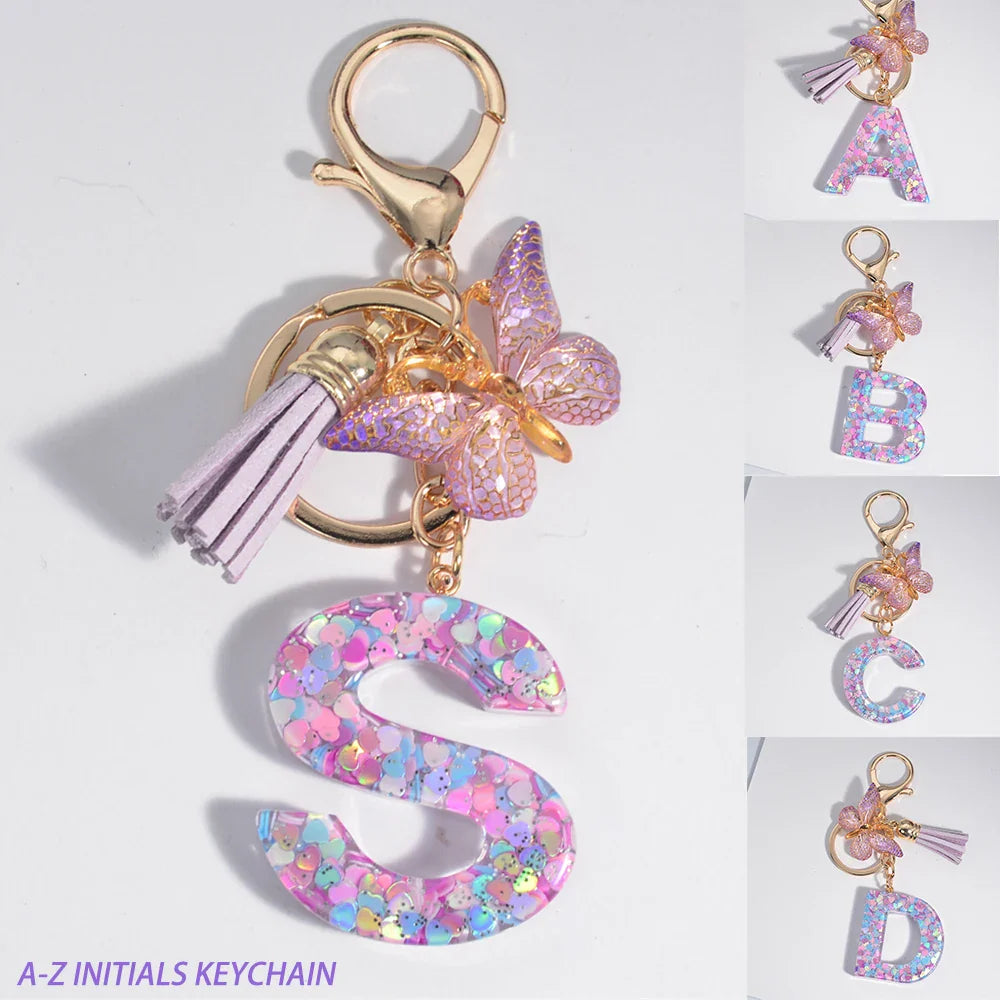 Sequin Letter Keychain With Butterfly Tassel Charm - Tophatter Daily Deals