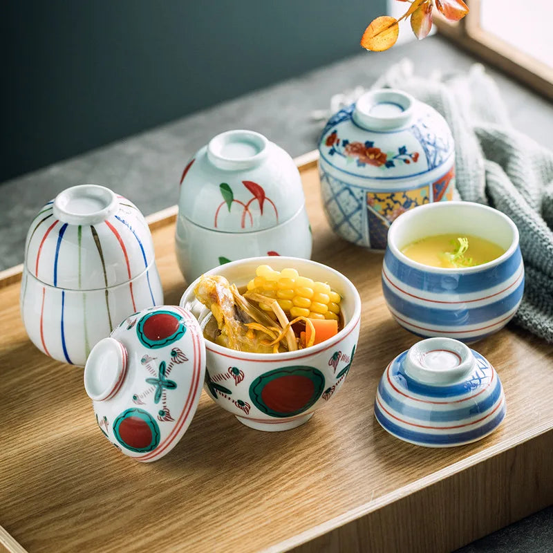 Hand Painted Japanese Ceramic Lidded Dessert Bowls Set - Tophatter Daily Deals
