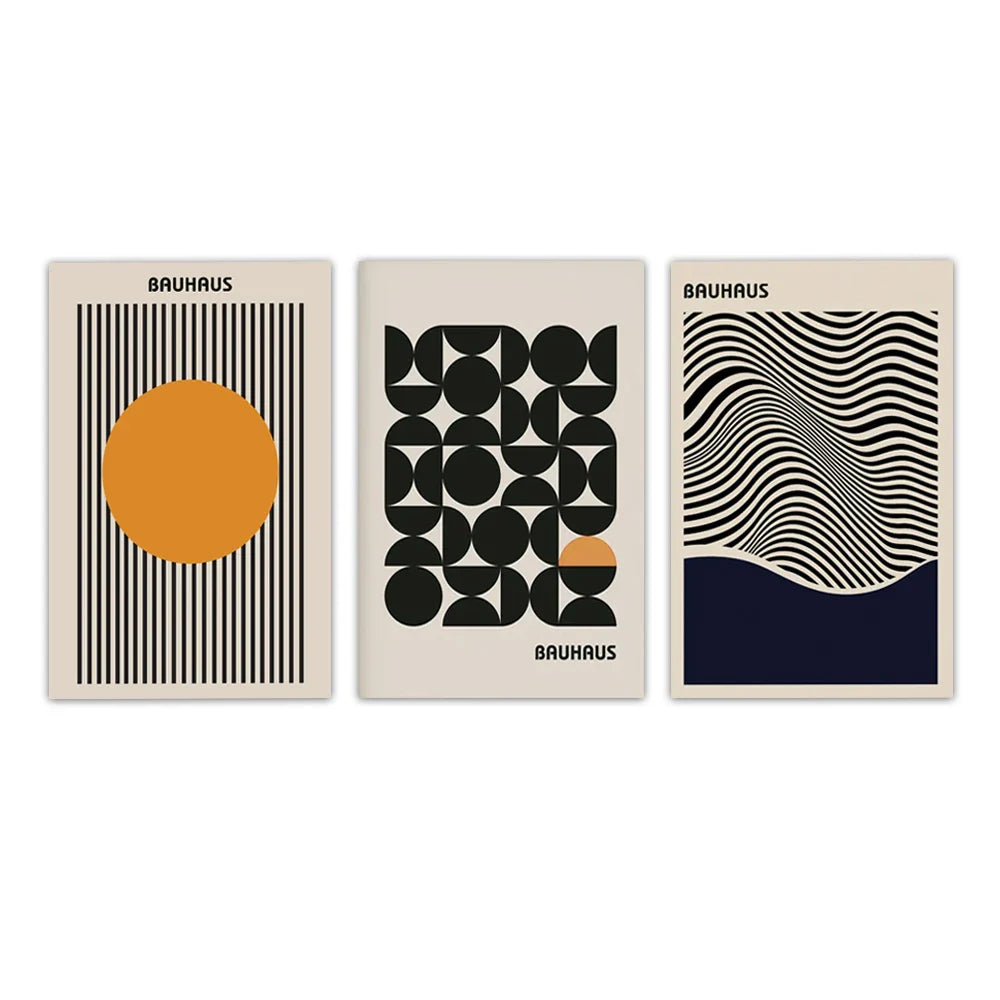 Modern Bauhaus Geometric Wall Art Prints Three Piece Set MD0400 - Tophatter Daily Deals