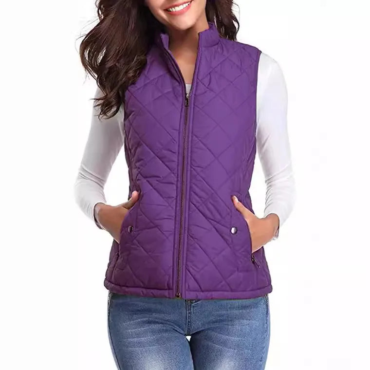 Lightweight Women Quilted Vest - Stand Collar Cotton Winter - Tophatter Daily Deals
