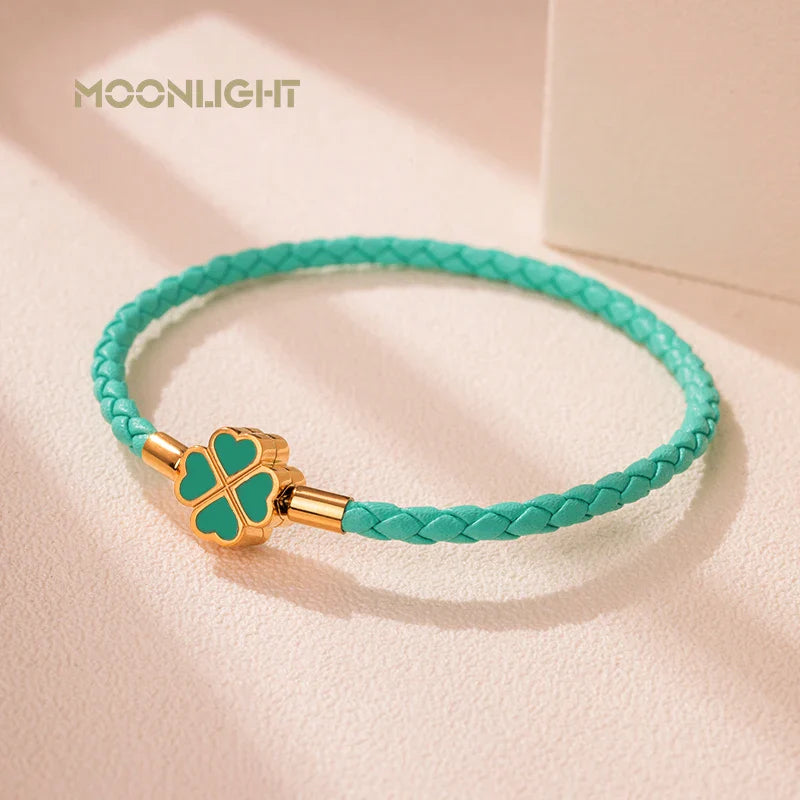 Four Leaf Clover Braided Leather Lucky Bracelet Gift - Tophatter Daily Deals