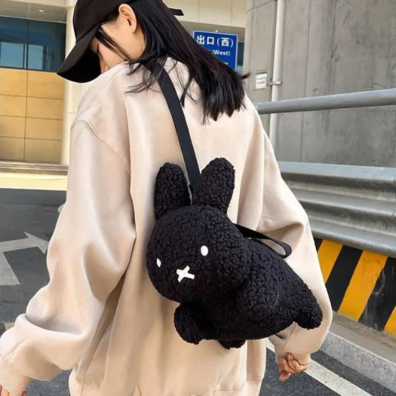 Miffy Fluffy Plush Shoulder Bag Black Animals - Tophatter Daily Deals