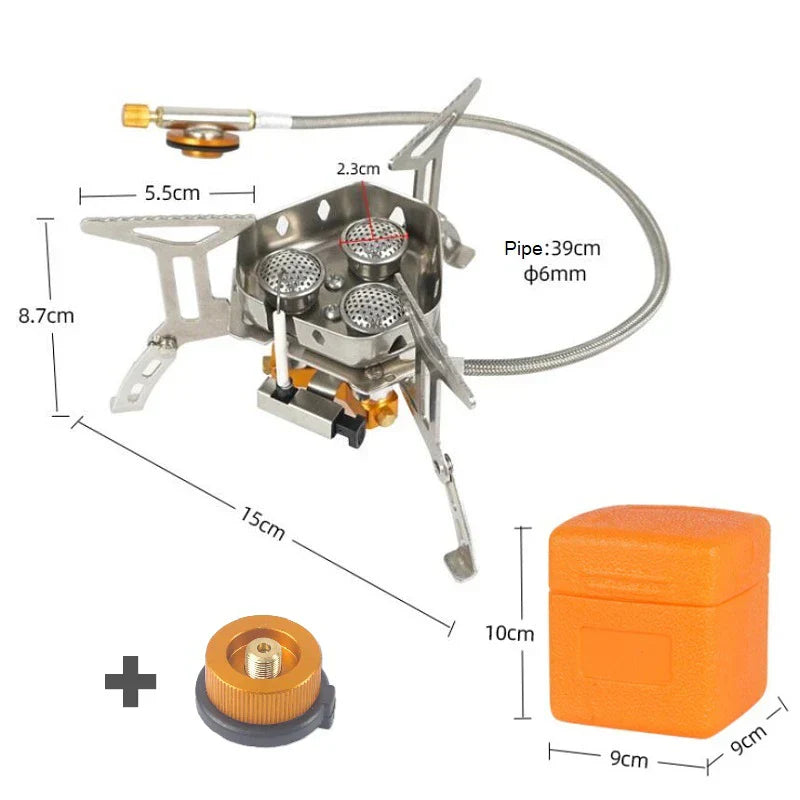 Three-Head Gas Stove Windproof Camping Silver Camp Cooking - Tophatter Daily Deals