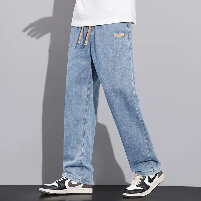 Stretchy Men Wide Leg Jeans - Drawstring Waist, Denim - Tophatter Daily Deals