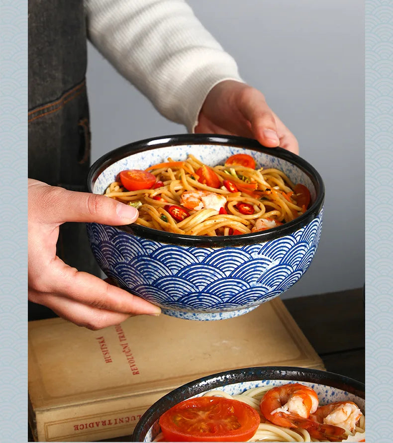 Qinghai Wave Noodle Bowl Hand Painted Vintage Ceramic Bowl - Tophatter Daily Deals