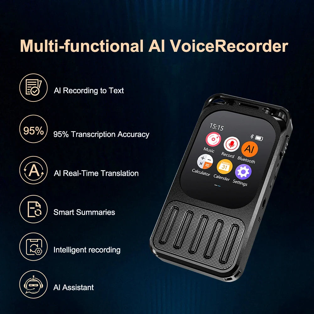 AI Voice Recorder Bluetooth Touchscreen 79H Battery 1200mAh - Tophatter Daily Deals