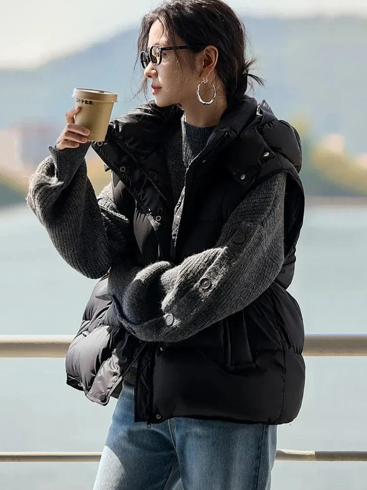 Insulating Women’s Hooded Puff Vest - Hip-Length, Down - Tophatter Daily Deals
