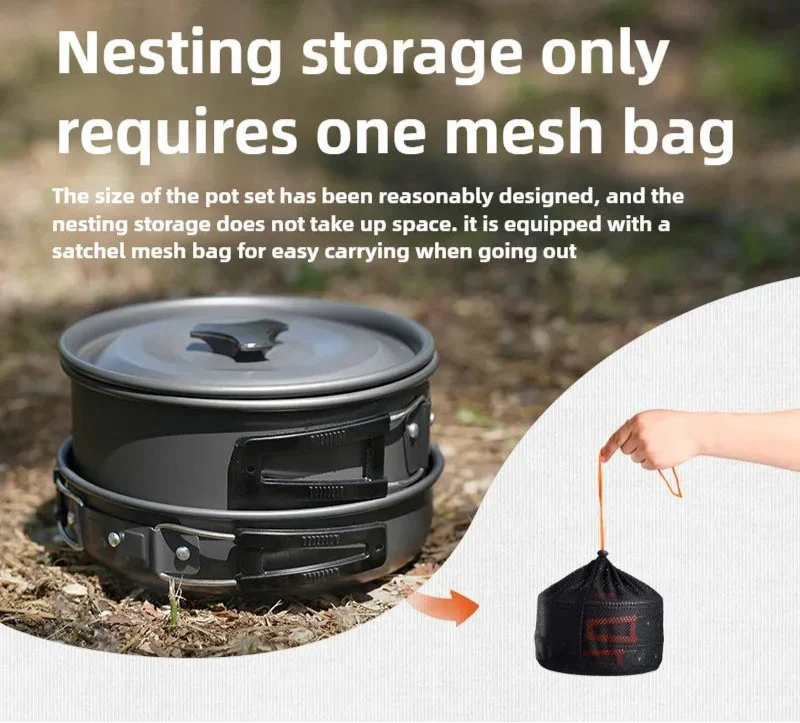 Camping Cookware Set for 1-3 Persons Black Camp Cooking - Tophatter Daily Deals