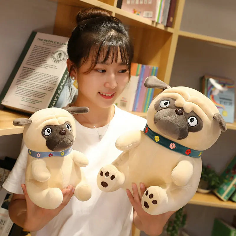 3D Brown Pug Plushie With Green Collar Animals - Tophatter Daily Deals