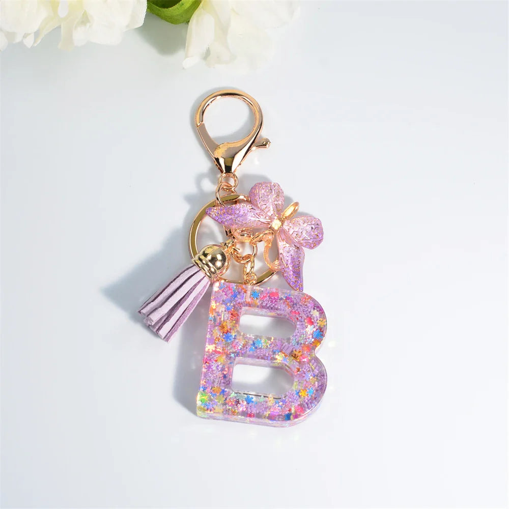 Sequin Letter Keychain With Butterfly Tassel Charm B 55mm - Tophatter Daily Deals