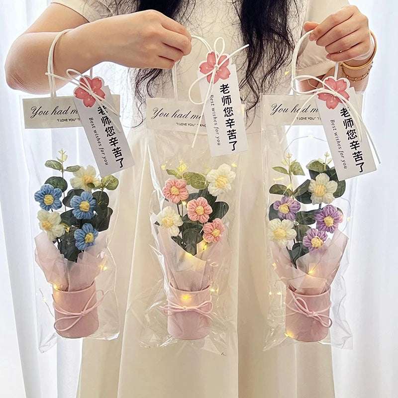 Flower Crochet Handmade Knitted Bouquet Flowers - Tophatter Daily Deals