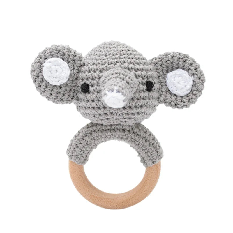 Crochet Bear Teether Rattle Ring Newborn Sensory Toys elephant - Tophatter Daily Deals