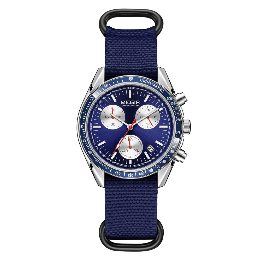 Quartz Chronograph Watch Blue Nylon Strap Waterproof - Tophatter Daily Deals