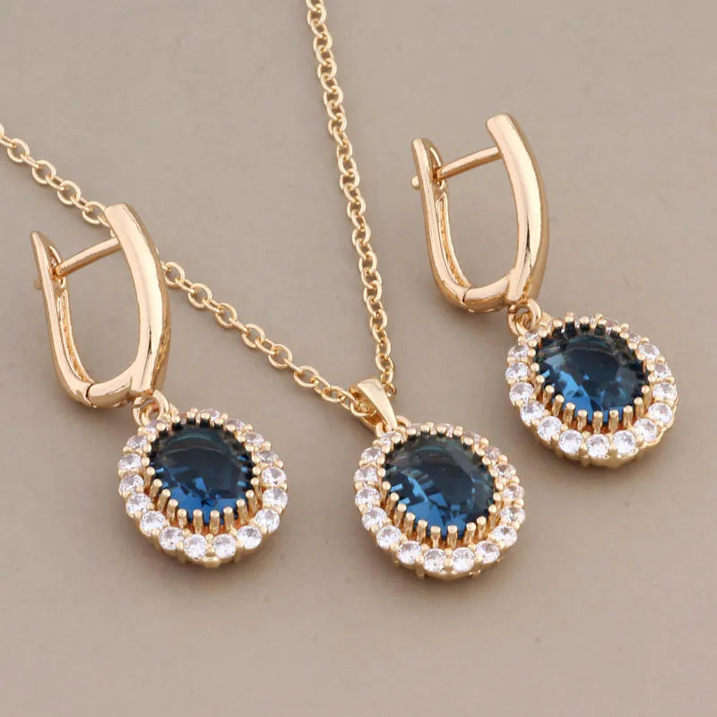 Natural Zircon Necklace and Earrings Jewelry Set - Tophatter Daily Deals