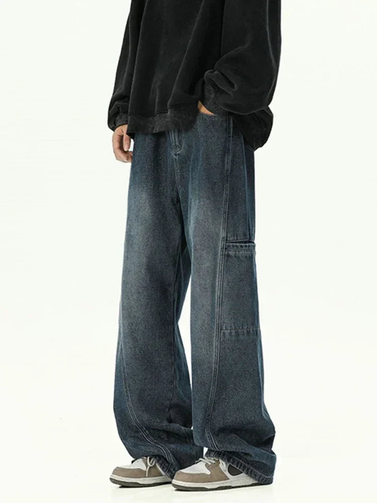 Oversized Mens Cargo Jeans - Wide Leg, Denim, Street Blue - Tophatter Daily Deals