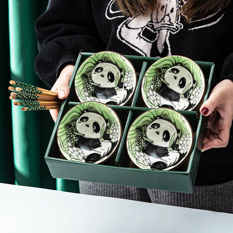 Japanese Hand Painted Ceramic Bowl Set With Chopsticks - Tophatter Daily Deals