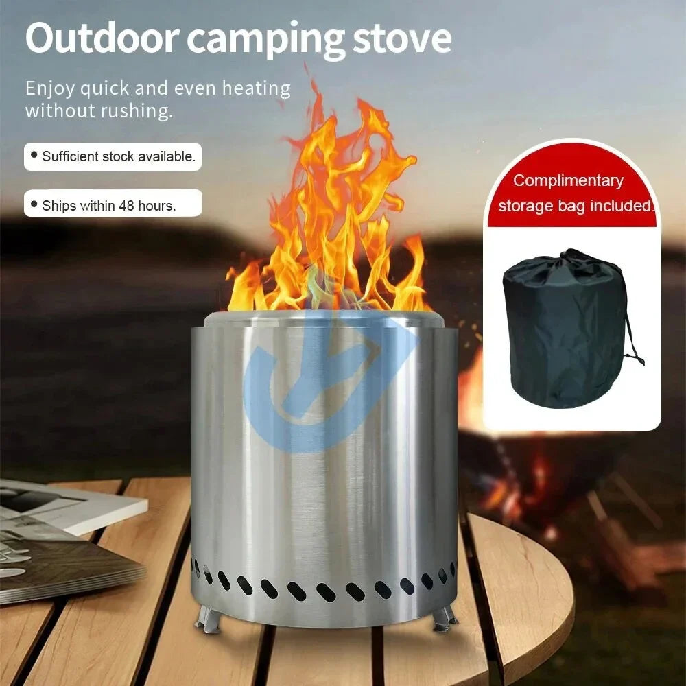 Smokeless Stainless Steel Camping Stove Mini Fire Pit Silver Camp Cooking - Tophatter Daily Deals