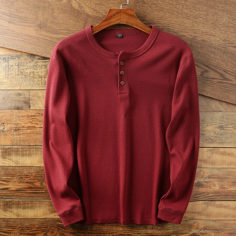 Soft Classic Men's Long Sleeve Pullover - Henley Knit Red - Tophatter Daily Deals