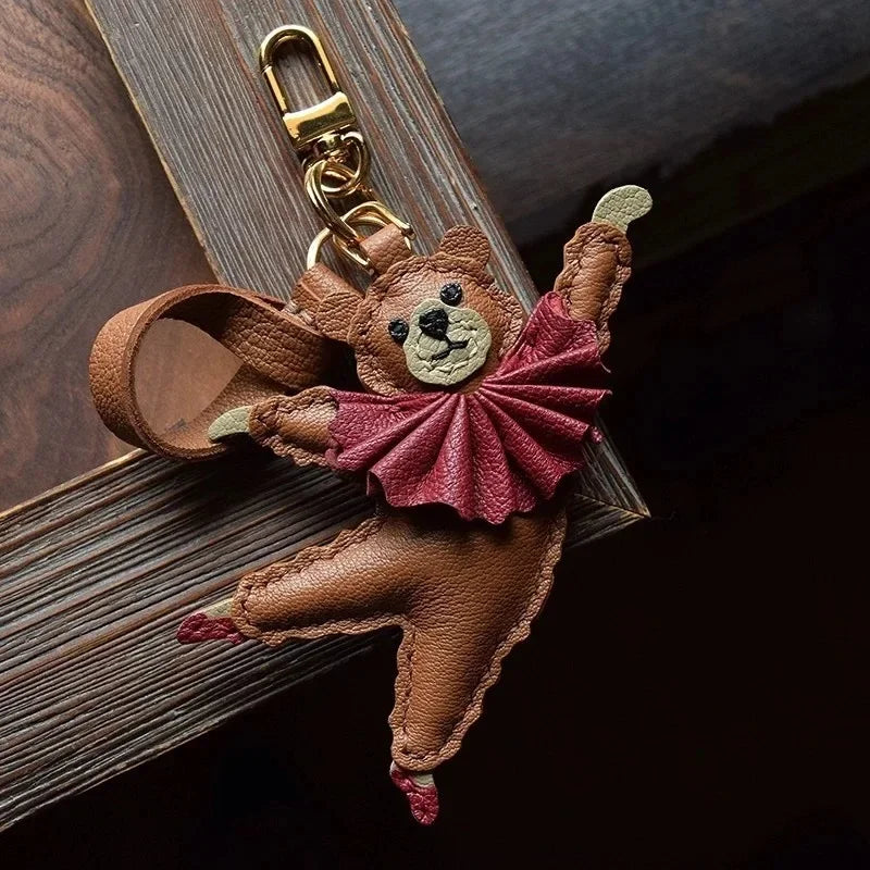 PU Leather Bag Charm Personal Dancing Bear Keychain Gift Hook Style - Tophatter Daily Deals