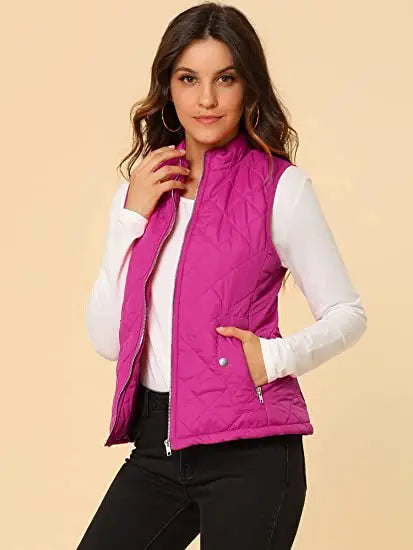Lightweight Women Quilted Vest - Stand Collar Cotton Winter Rose - Tophatter Daily Deals